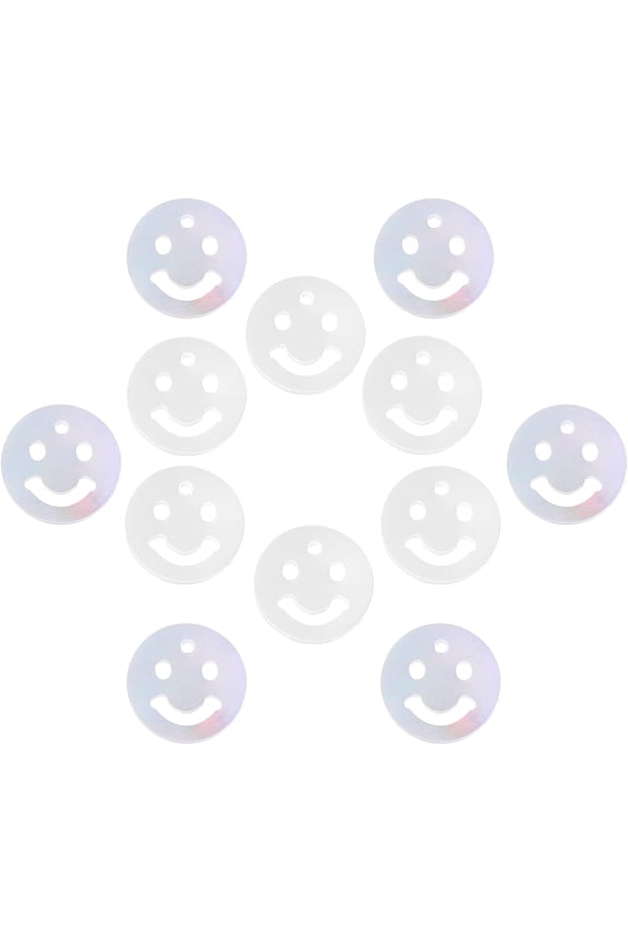 12 Pcs White Shell Mother of Pearl Charms Flat Round with Smile Face Charm Beads Pearl Shell Charms Supplies