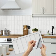 12 Pcs White Tile Stickers 12"x6" Tile Wall Decals Vertical Stripes Mosaic Peel and Stick Self-adhesive Removable Waterproof Wall Stickers for Kitchen Bathroom Toilet