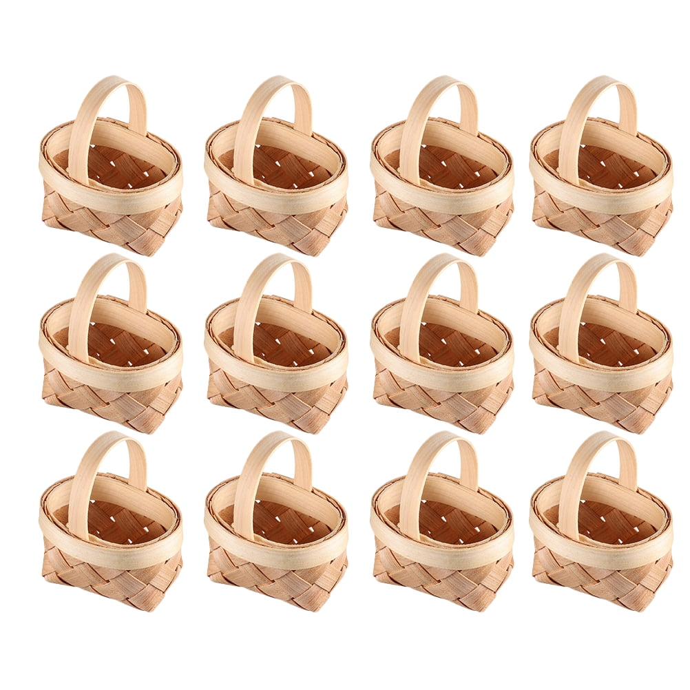 12 Pcs Wicker Decor Wood Chip Basket Easter Treat Woven Baskets with