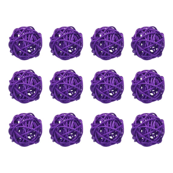 12 Pcs Wicker Rattan Balls 1.6 Inch Rattan Decorative Balls for Vase Fillers Home Decor Deep Purple
