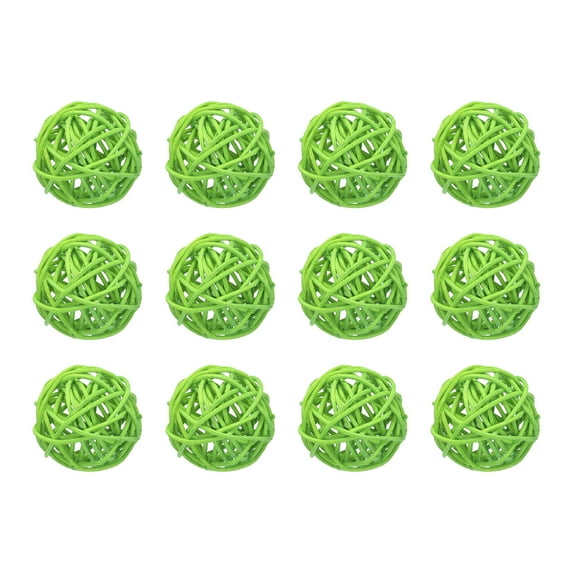 12 Pcs Wicker Rattan Balls 1.6 Inch Rattan Decorative Balls for Vase Fillers Home Decor Grass Green