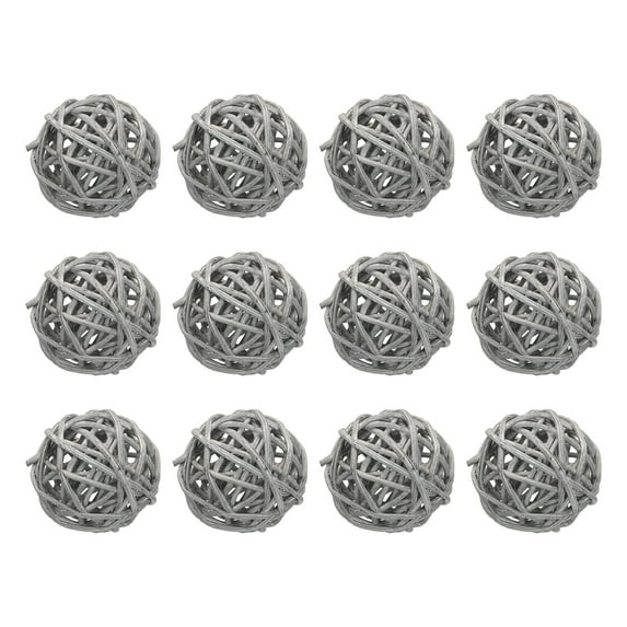 12 Pcs Wicker Rattan Balls 1.6 Inch Rattan Decorative Balls for Vase Fillers Home Decor Gray
