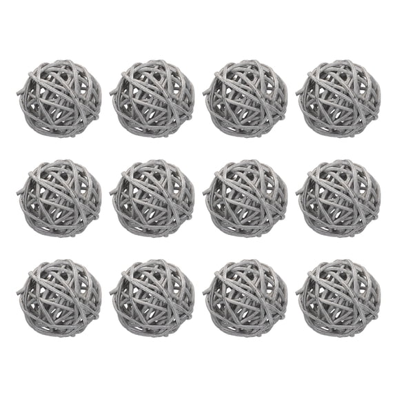 12 Pcs Wicker Rattan Balls 1.6 Inch Rattan Decorative Balls for Vase Fillers Home Decor Gray