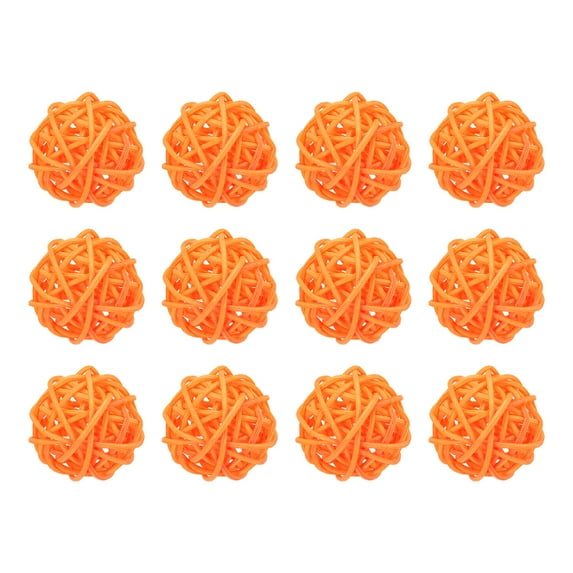 12 Pcs Wicker Rattan Balls 1.6 Inch Rattan Decorative Balls for Vase Fillers Home Decor Orange