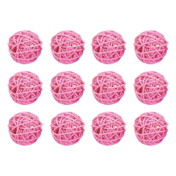 12 Pcs Wicker Rattan Balls 1.6 Inch Rattan Decorative Balls for Vase Fillers Home Decor Pink