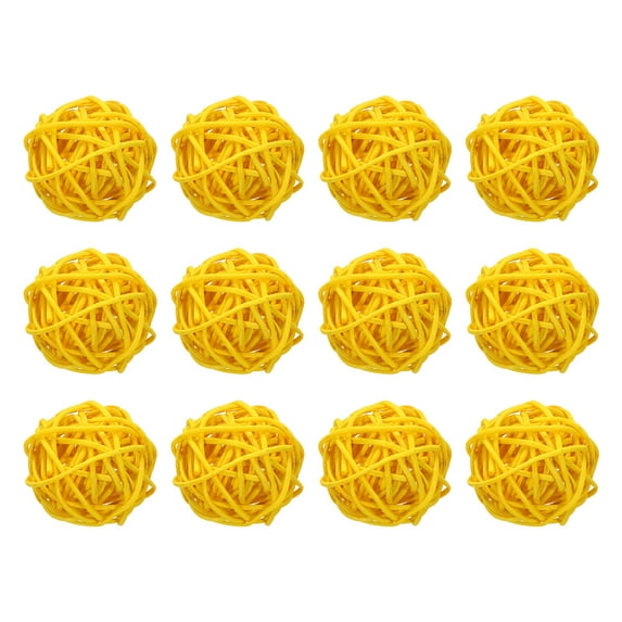 12 Pcs Wicker Rattan Balls 1.6 Inch Rattan Decorative Balls for Vase Fillers Home Decor Yellow