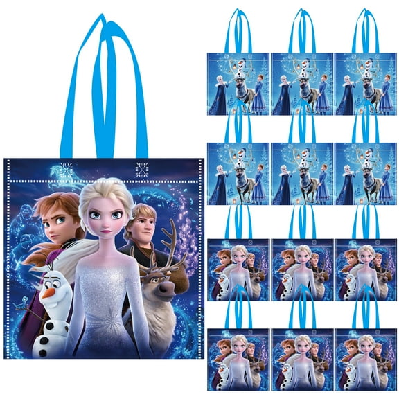 12 Pcs Winter Frozen Party Favor Bags Reusable Non-Woven Bags Winter Frozen Gift Tote Bags Goodie Treat Candy Bags for Frozen Themed Party Kids Birthday Party Baby Shower