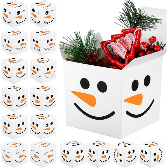 12 Pcs Winter Small Gift Boxes with Lids Snowman Stackable Square Nesting Boxes for Cupcake Candy Cookie Party Favor Birthdays Graduations Anniversaries Valentine's (5 x 5 x 5 Inch)