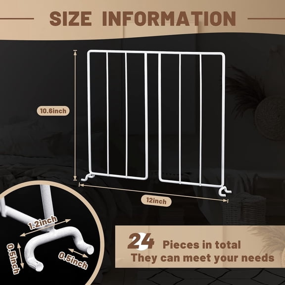 12 Pcs Wire Shelf Divider for Wire Shelves Closet Organization Clothes Wardrobe Separators Closet Organizer Dividers Storage Rack Separator for Cabinets Kitchen Office, White