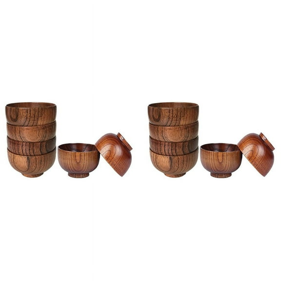 12 Pcs Wood Bowls Serving Tableware for Rice, Soup, Dip, Coffee, Tea, Decoration Wooden Salad Bowl Kitchen Cutlery Set
