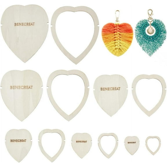 12 Pcs Wood Macrame Cutting Template Heart and Feather Macrame Molds Wall Hanging Cutting Tool for Making Feather Tassel Craft DIY