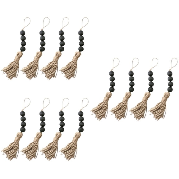 CRILSTYLEO Hanging Ornament Wooden Bead Tassel Decor Black for Homeowners 12Pcs 8.3In