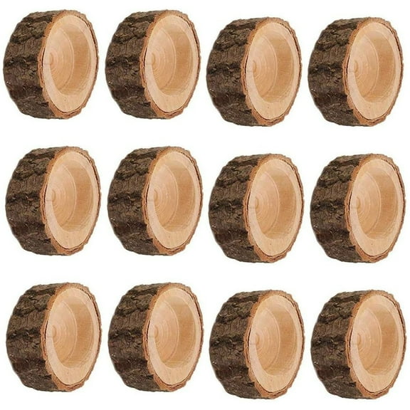 12 Pcs Wooden Candle Holder Wood Votive Tealight Holder Votive Holder Tealight Log Candle Holder for Party Wedding Xmas Holiday Birthday Decoration,2.4x1in