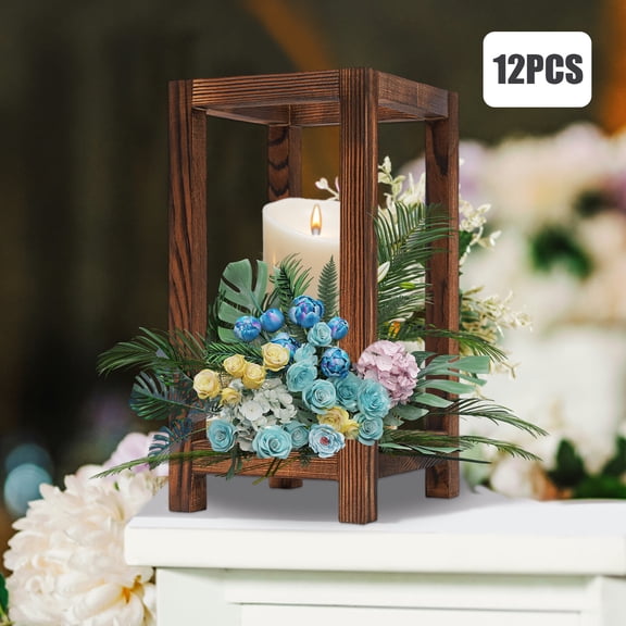 12 Pcs Wooden Candle Holders Set, Solid Wood Rustic Candle Centerpieces for Table, Heavy Duty 110 lbs Load Capacity, Square Pillar Candle Stands for Wedding Party Home Decor