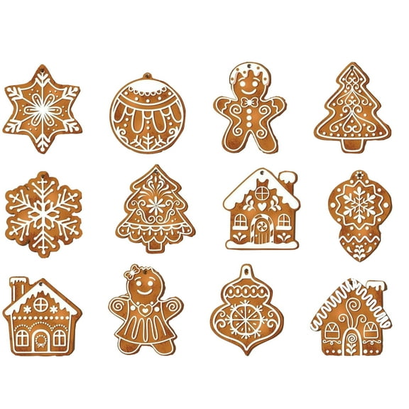12 Pcs Wooden Christmas Gingerbread Man Ornaments, Funny Gingerbread and Snowflake Hanging Decorations, Xmas Tree Ornaments for Holiday Home Decor, Cute Gingerbread Christmas Tree Hanging Decor