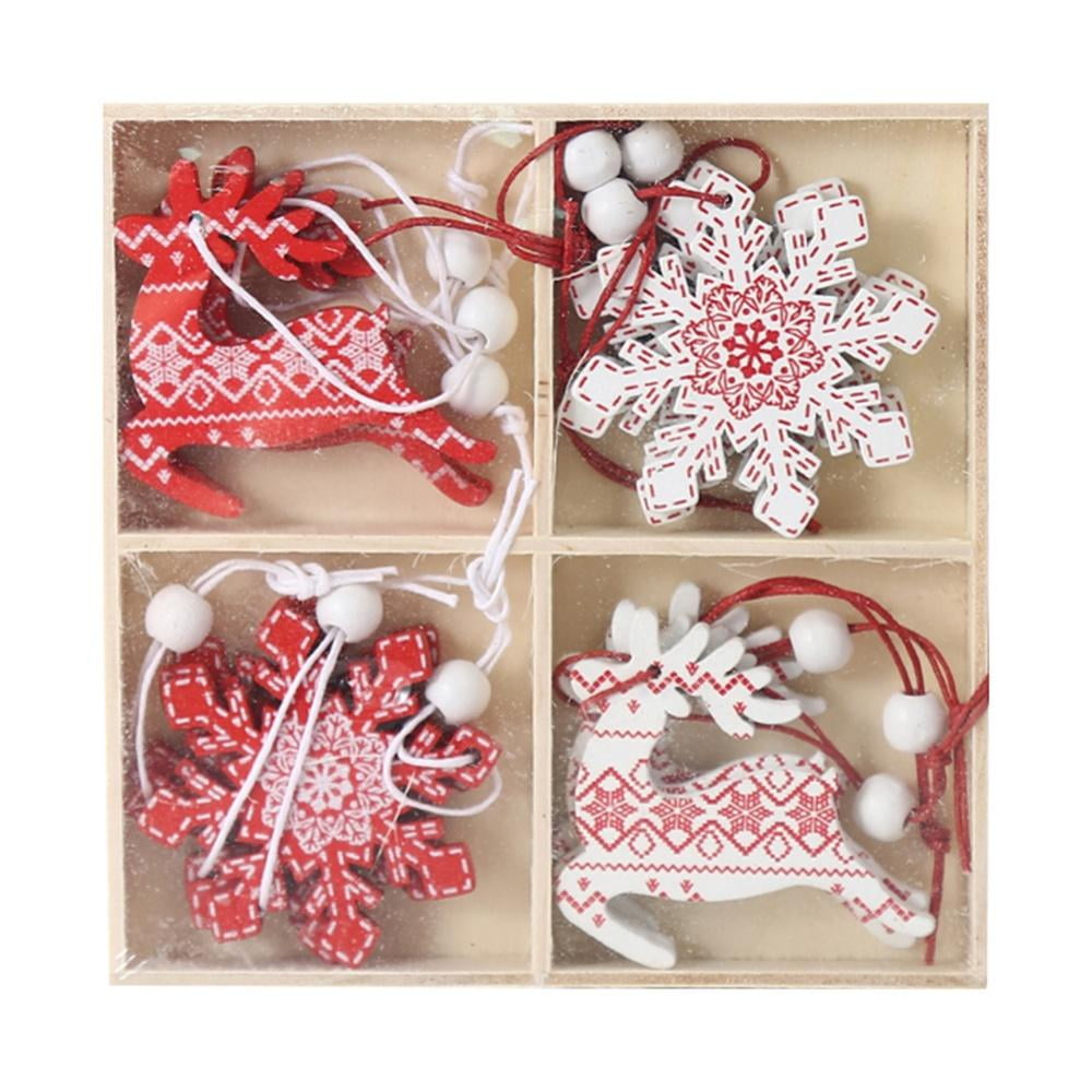 50pcs Wooden Christmas Tree Ornaments Mini Snowflake Tree Hanging Pendants  Christmas Decorations for Home New Year Gift
