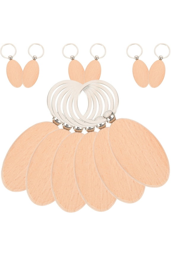 12 Pcs Wooden Keychain DIY Supplies Fob Rings for Crafts Bulk Personalized Keychains Solid Alloy Beech