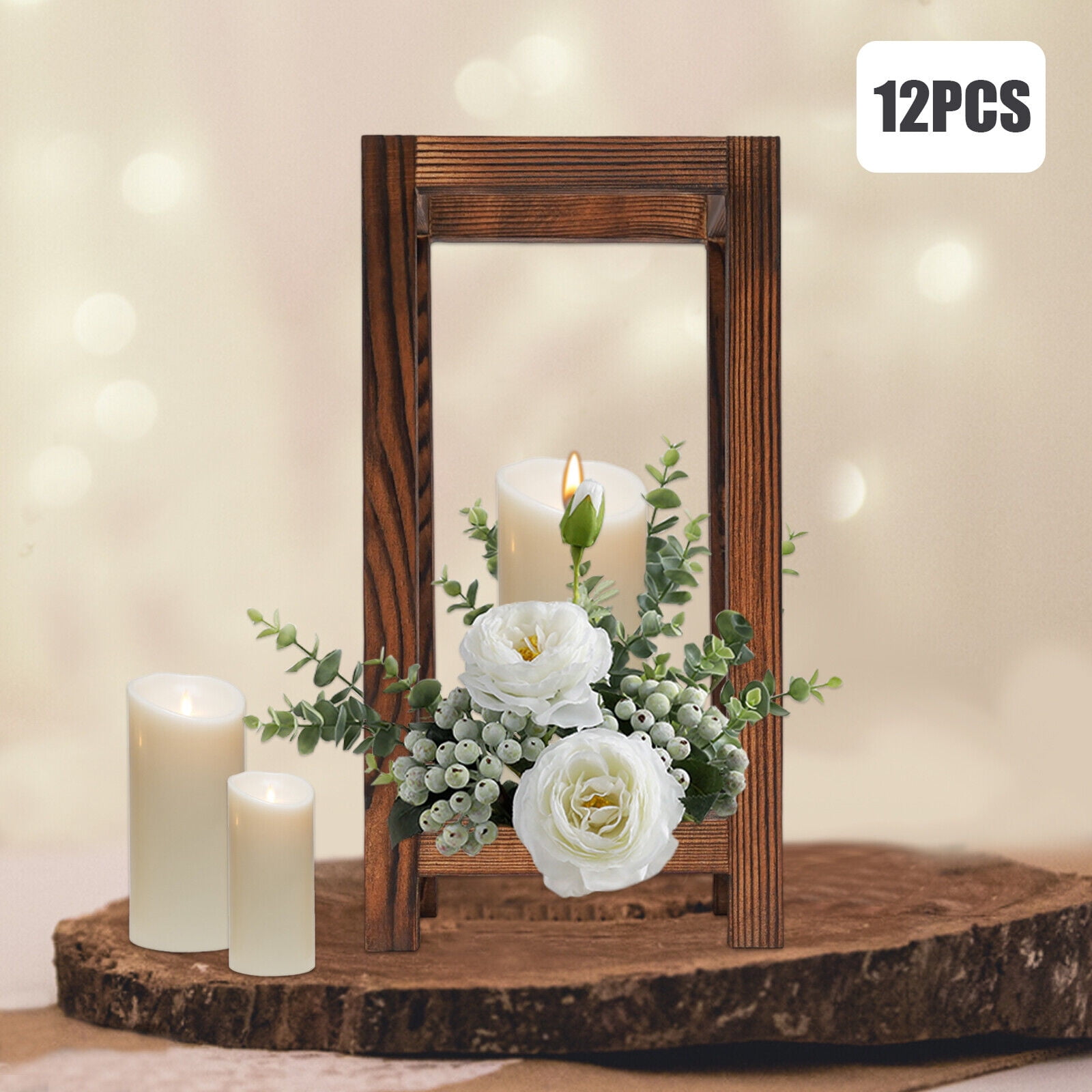 12 Pcs Wooden Wedding Lantern Centerpiece Wooden Candle Holder Retro Solid Wood