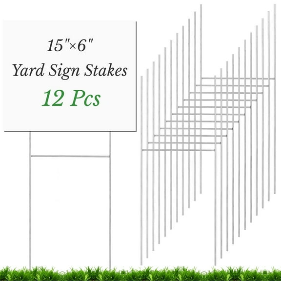 12 Pcs Yard Sign Stakes, 156in Metal H Stakes, Heavy Duty Frame Wire Stakes for Corrugated Plastic Signs, Weatherproof Lawn Sign Holders for Advertising Boards