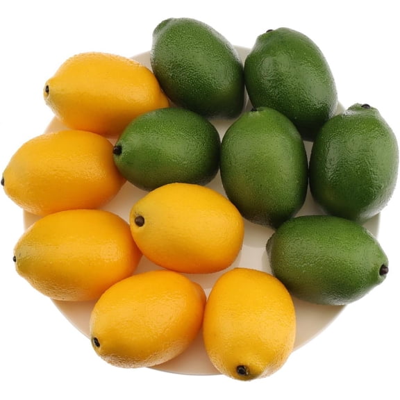 12 Pcs Yellow and Green Artificial Lifelike Lemon Fruit for Home Kitchen Cabinet Decoration