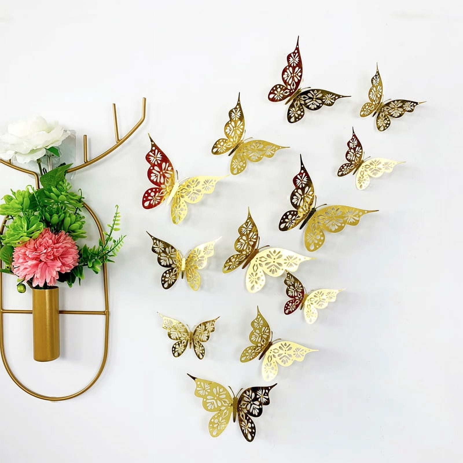 12 Pcs/lot Hollow Gold Colorful 3D Butterflies Wall Sticker Kid Room ...