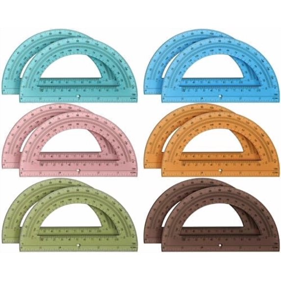 12 Pcs of Colorful Plastic Protractors 180 Degrees 6 Inches Mathematical Protractor Translucent Geometric for Learn Office Measurement Drawing