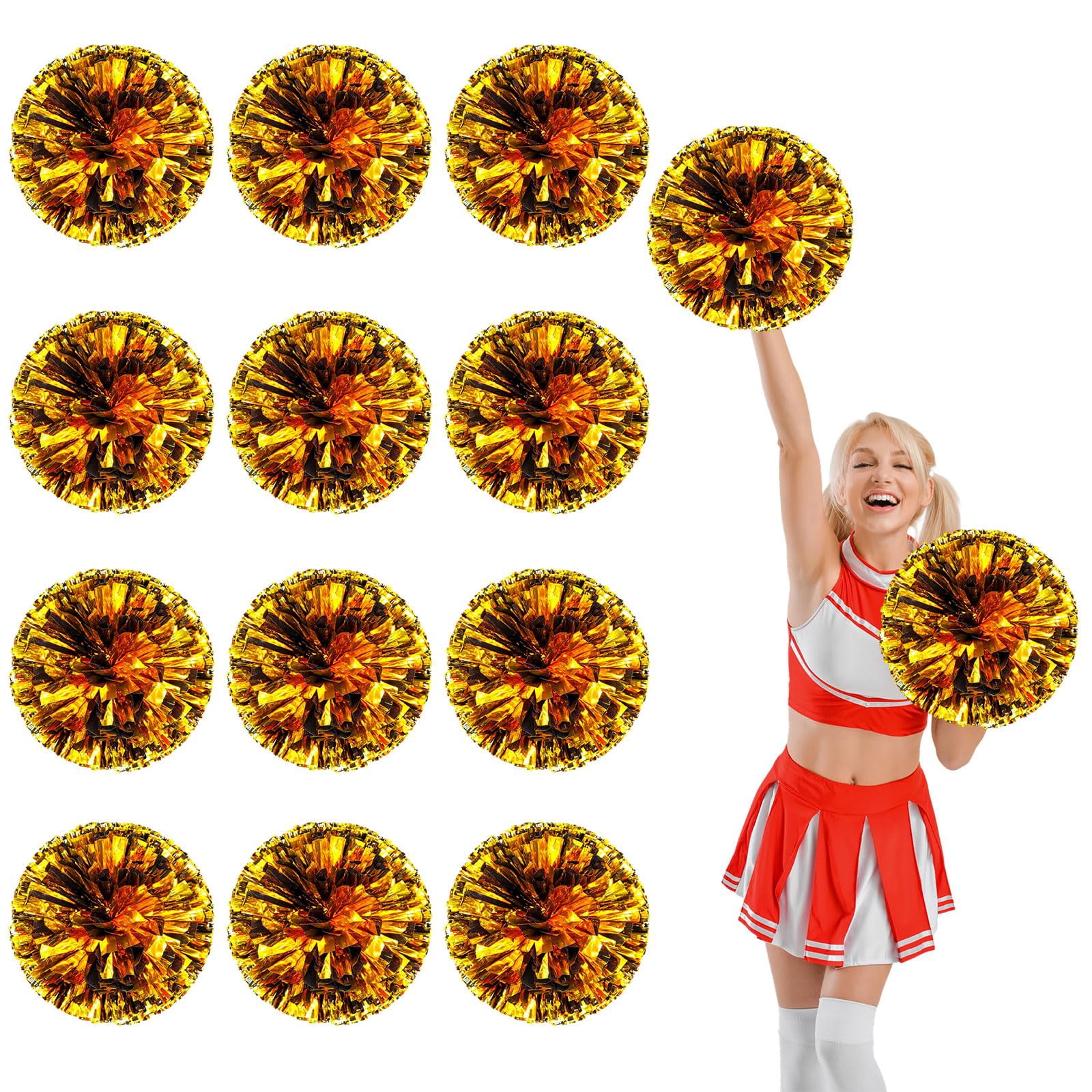 12 Pcs pom poms Cheer,13.7inch pom poms Cheerleading with Straight Handle Style Cheer Pom Pomsfor Dance, Matches