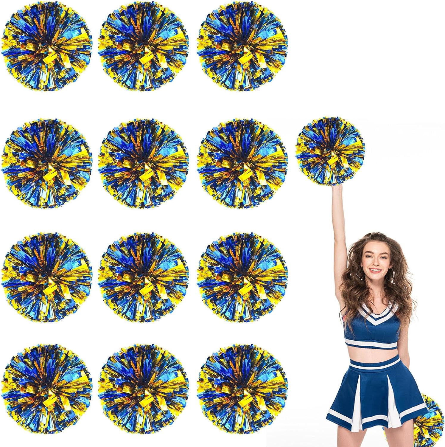 12 Pcs pom poms Cheer,pom poms Cheerleading with Finger Holes Metallic Foil Cheer Pom Pomsfor Dance, Matches (Black Red Silver)