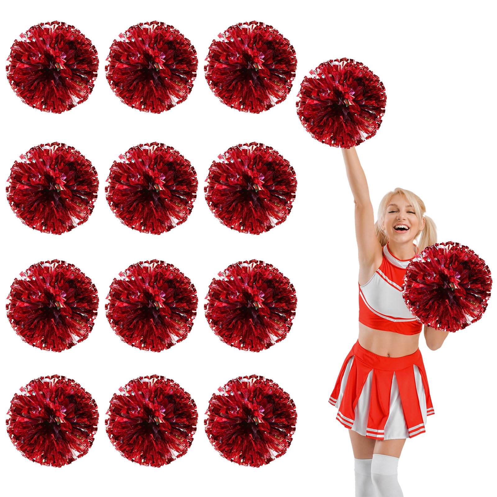 12 Pcs pom poms Cheer,pom poms Cheerleading with Four Finger Payment Cheer Pom Pomsfor Dance, Matches