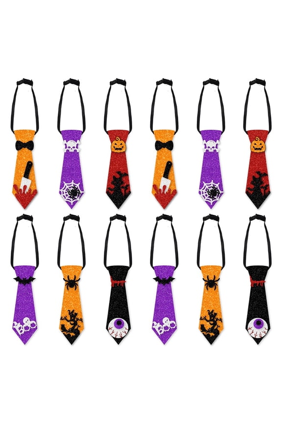 12 Peice Boy's Necktie Halloween Bat Fake Tie Adjustable Necktie for Halloween Party,Funny Halloween Ties