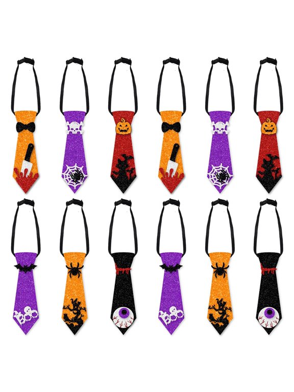 12 Peice Boy's Necktie Halloween Bat Fake Tie Adjustable Necktie for Halloween Party,Funny Halloween Ties