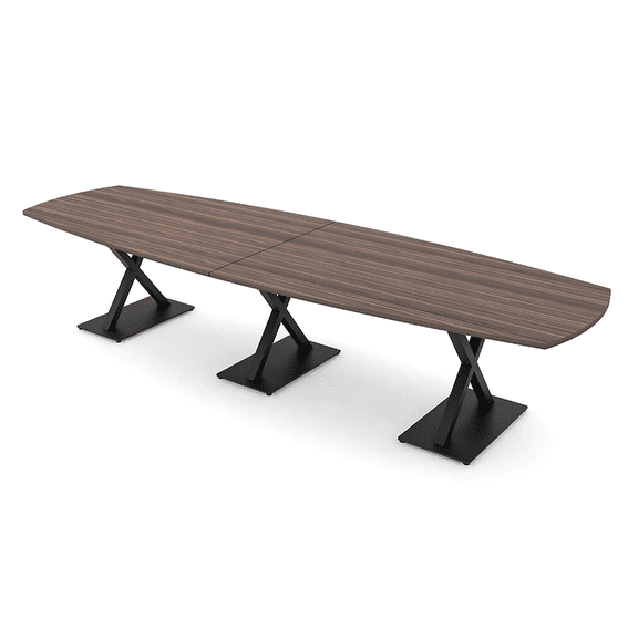 12 Person Arc Boat Conference Table with X Bases Data And Electric