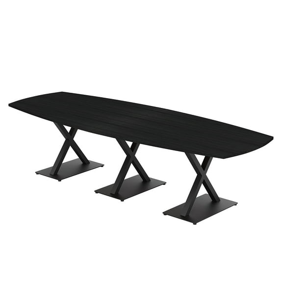 12 Person Arc Boat Conference Table with X Bases Data And Electric