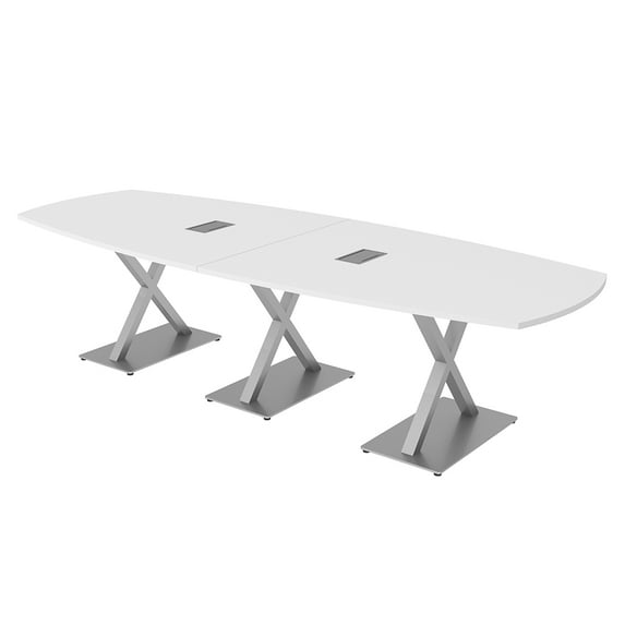 12 Person Arc Boat Conference Table with X Bases Data And Electric
