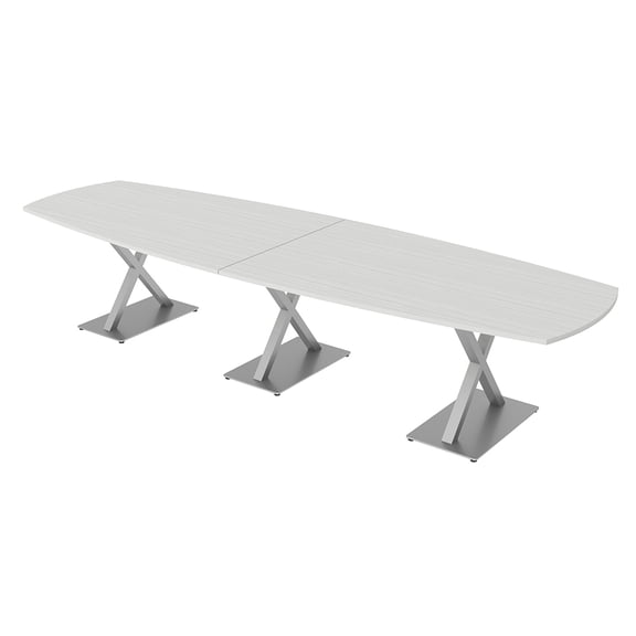 12 Person Arc Boat Conference Table with X Bases Data And Electric