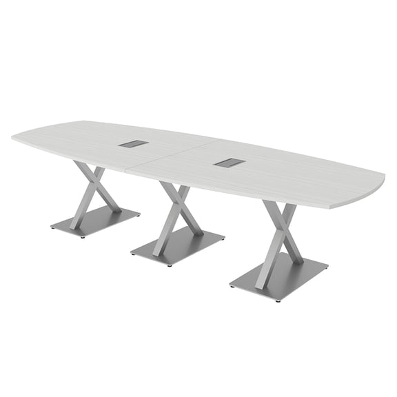 12 Person Arc Boat Conference Table with X Bases Data And Electric