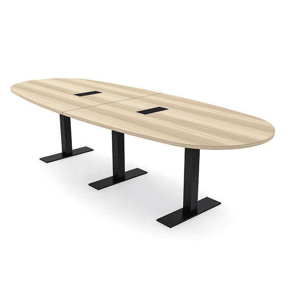 12 Person Boat Oval Conference Table With Metal T-Bases Electric Units