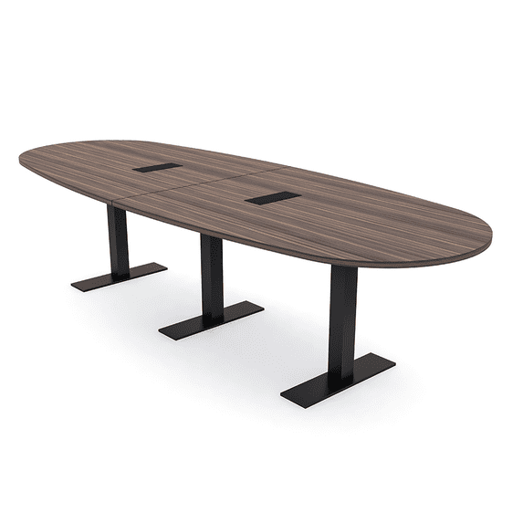 12 Person Boat Oval Conference Table With Metal T-Bases Electric Units