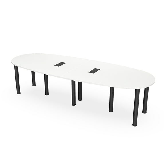 12 Person Boat-Oval Conference Table with Power And Data Post Legs