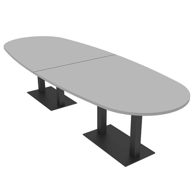 12 Person Boat Oval Powered Conference Table With Square Metal Bases