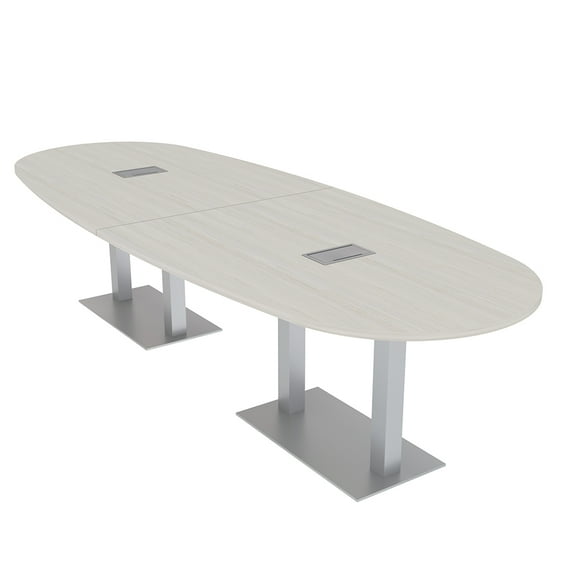 12 Person Boat Oval Powered Conference Table With Square Metal Bases