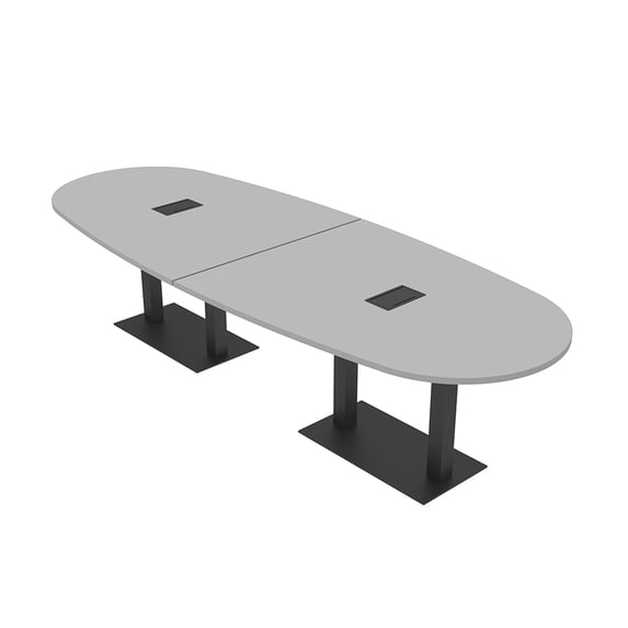 12 Person Boat Oval Powered Conference Table With Square Metal Bases