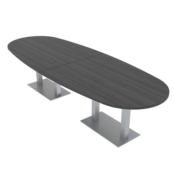 12 Person Boat Oval Powered Conference Table With Square Metal Bases