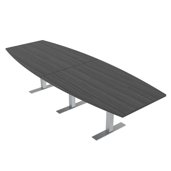 12 Person Boat Shaped Modular Powered Conference Table Metal T-Bases