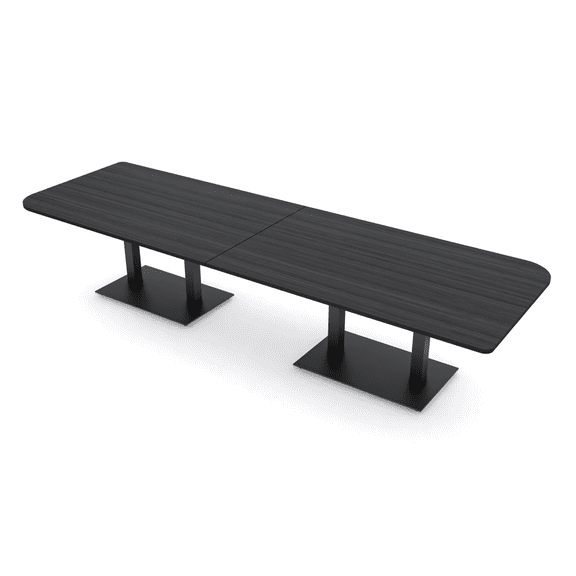12 Person Duo Shaped Powered Conference Room Table With Metal Bases