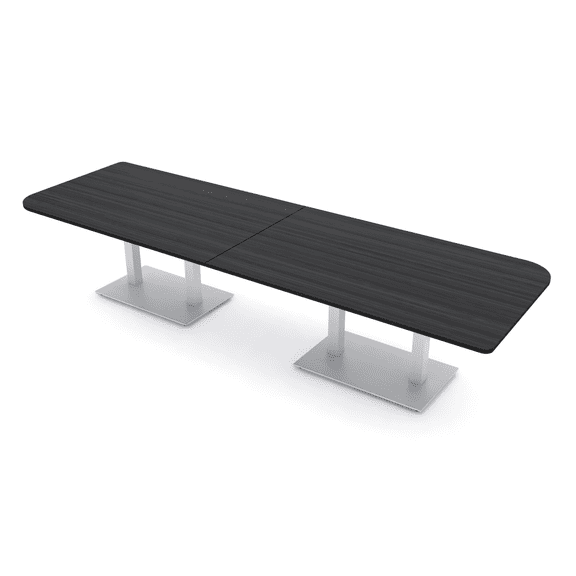 12 Person Duo Shaped Powered Conference Room Table With Metal Bases