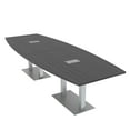 thumbnail image 1 of 12 Person Modular Boat Shaped Powered Conference Table Metal Bases, 1 of 8