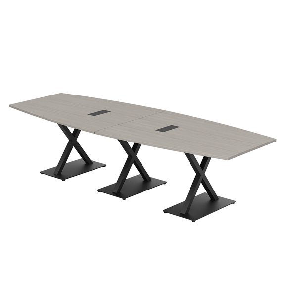 12 Person Modular Boat Shaped Powered Conference Table With X Bases