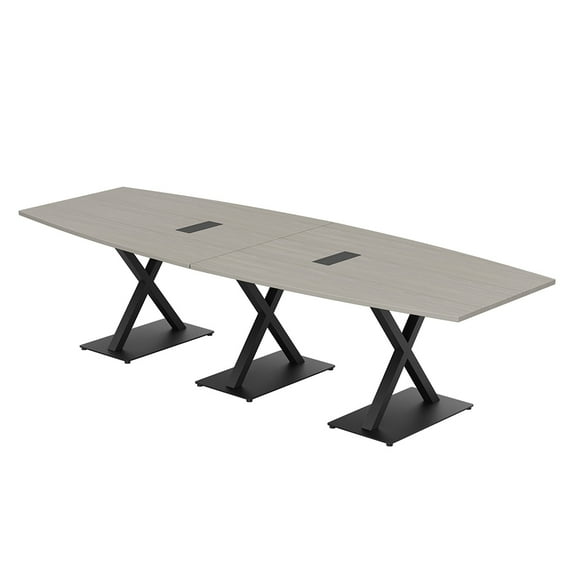 12 Person Modular Boat Shaped Powered Conference Table With X Bases