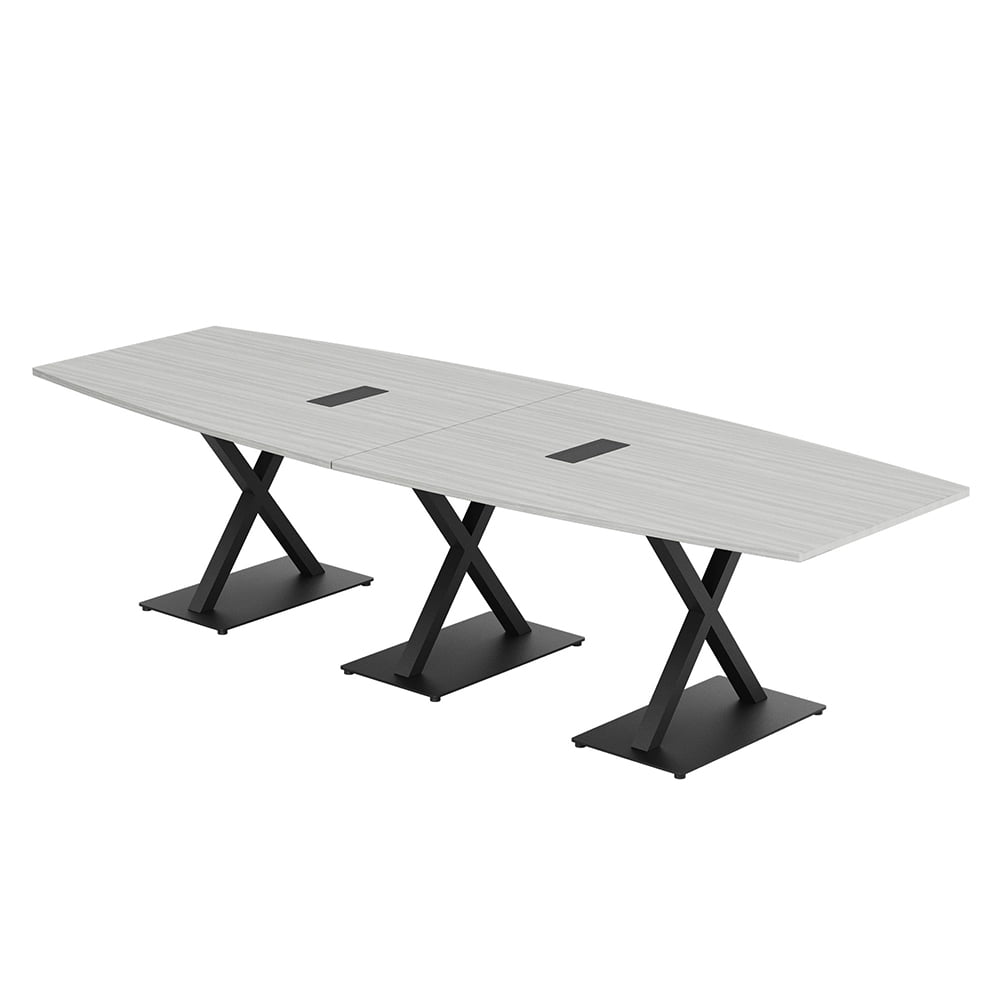 12 Person Modular Boat Shaped Powered Conference Table With X